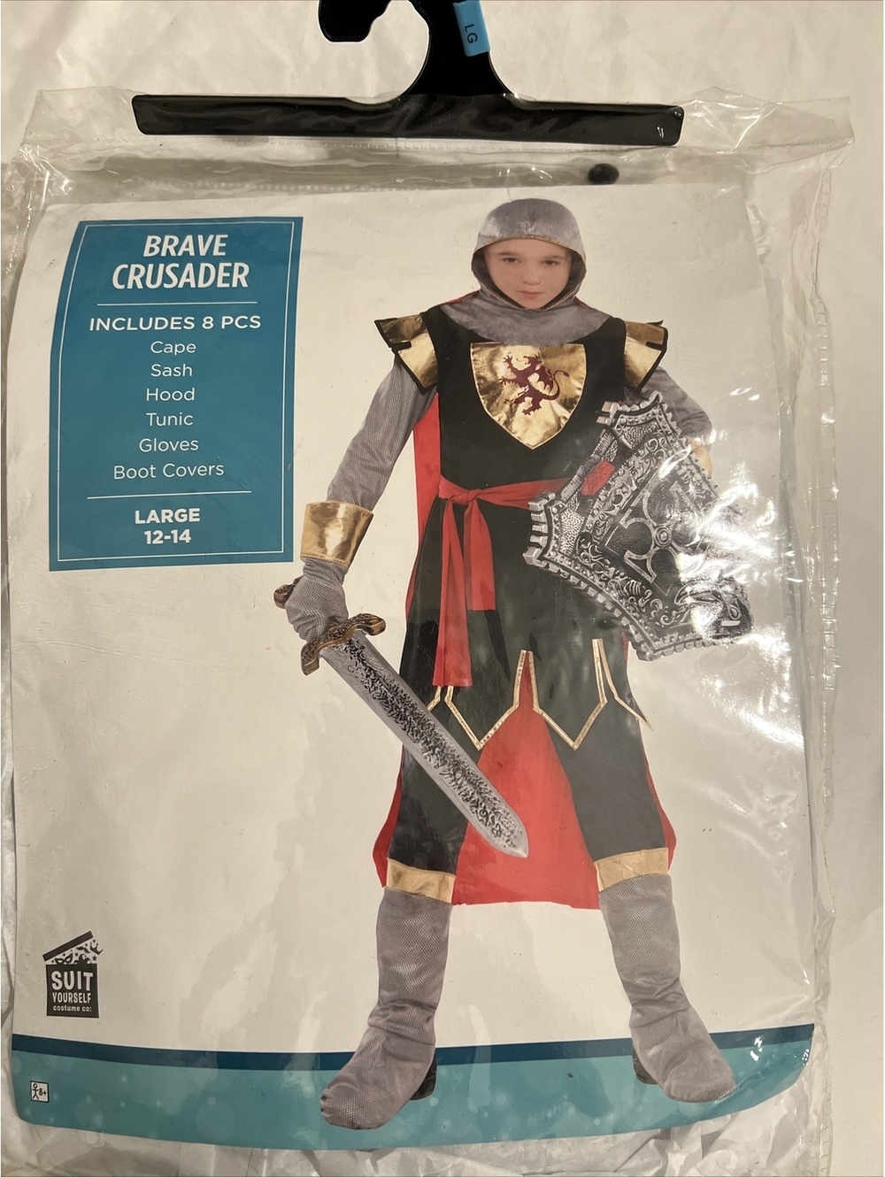 Halloween Costume Brave Crusader, Boy Child Size Large 12-14, 8 Pc: Cape, Hood